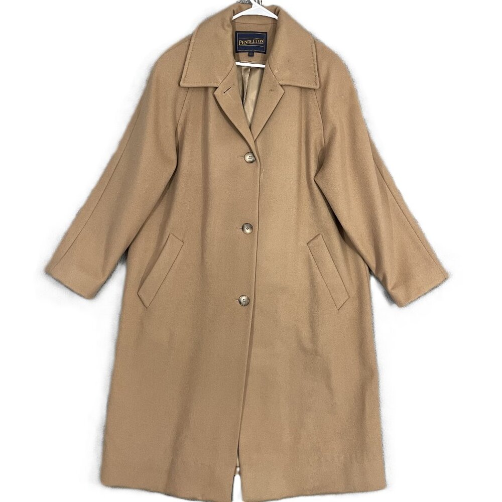VTG Pendleton USA Made Womens 18W 100% Merino Wool Camel Trench Coat